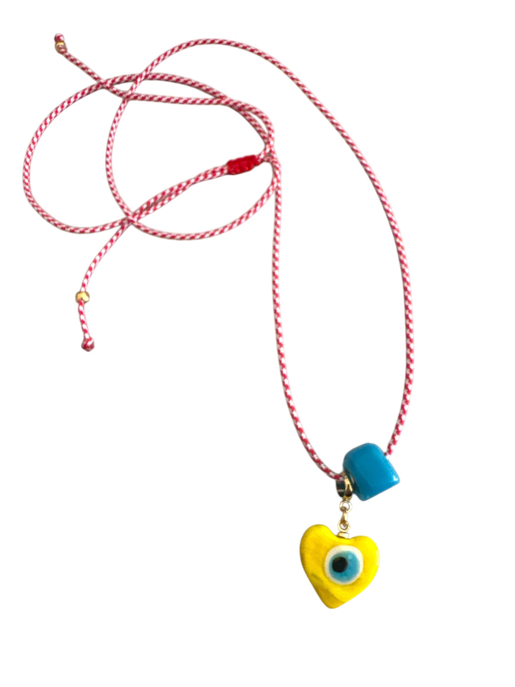 Χειροποίητο κολιέ Μάρτης Aegean Heart με lampwork καρδιά με μάτι και γυάλινο τυρκουάζ κύβο – So Cute by Dimi
