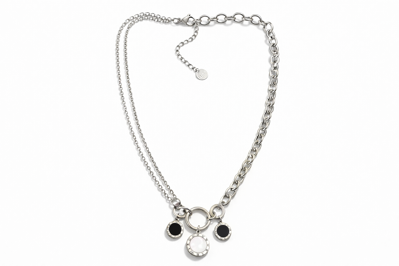 Numeral Layer Necklace ατσάλινο κολιέ με φίλντισι και χάραξη λατινικών αριθμών σε ασημί – So Cute by Dimi