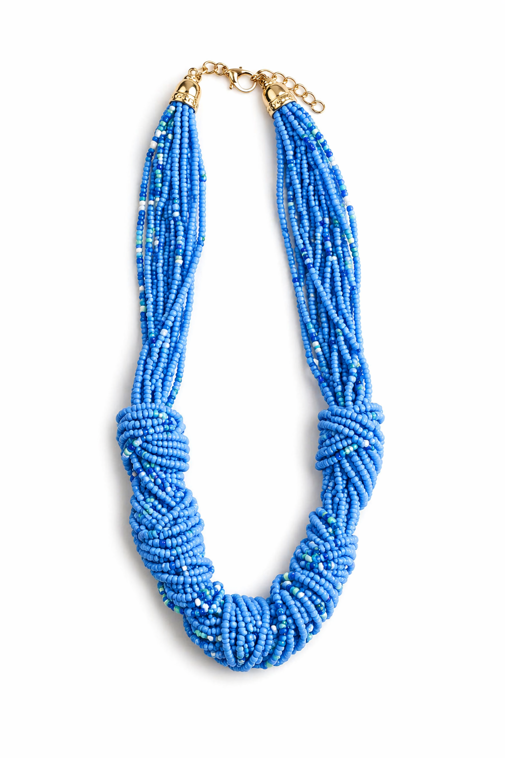 καλοκαιρινό κολιέ με χάντρες μπλε Nomad Knot Beaded Necklace σε λευκό φόντο So Cute by Dimi