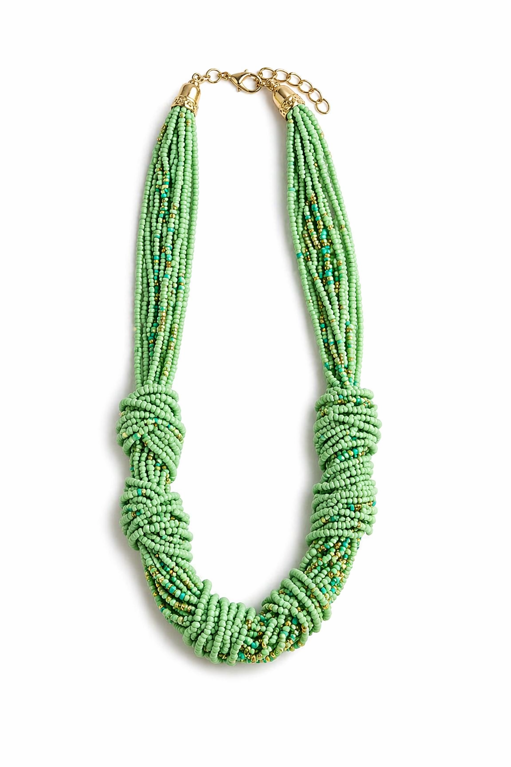 καλοκαιρινό κολιέ με χάντρες πράσινο Nomad Knot Beaded Necklace σε λευκό φόντο So Cute by Dimi