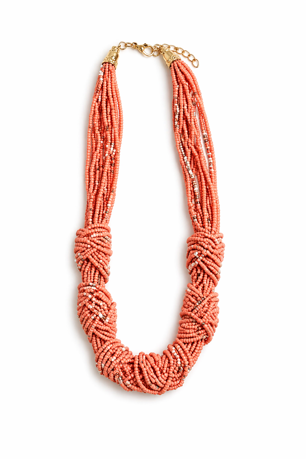 καλοκαιρινό κολιέ με χάντρες κοραλί Nomad Knot Beaded Necklace σε λευκό φόντο So Cute by Dimi