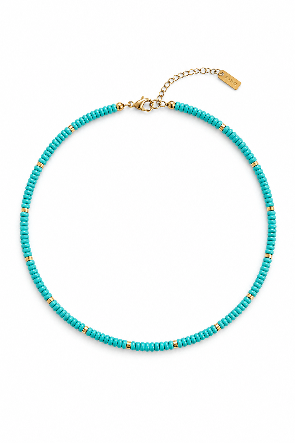 Milos Necklace με τυρκουάζ χάντρες και χρυσές λεπτομέρειες από ανοξείδωτο ατσάλι So Cute by Dimi.