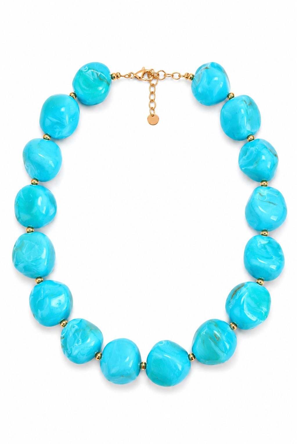 So Cute By Dimi Azure Pebble Necklace με chunky τυρκουάζ χάντρες 25mm και χρυσό ατσάλινο κούμπωμα, καλοκαιρινό statement κολιέ