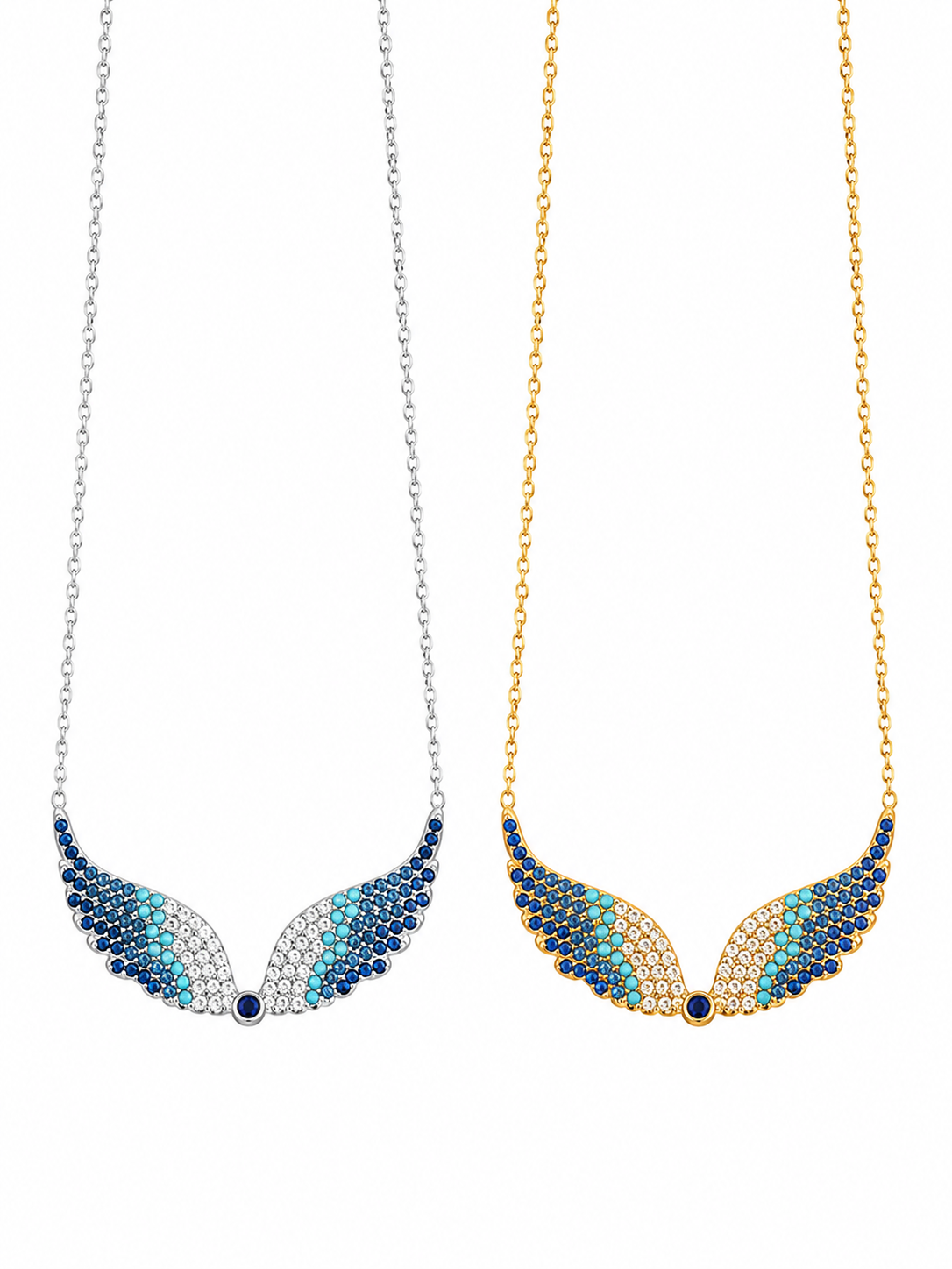 Alis Necklace ατσάλινο κολιέ με φτερά αγγέλου και τρίχρωμα ζιργκόν σε χρυσό και ασημί χρώμα