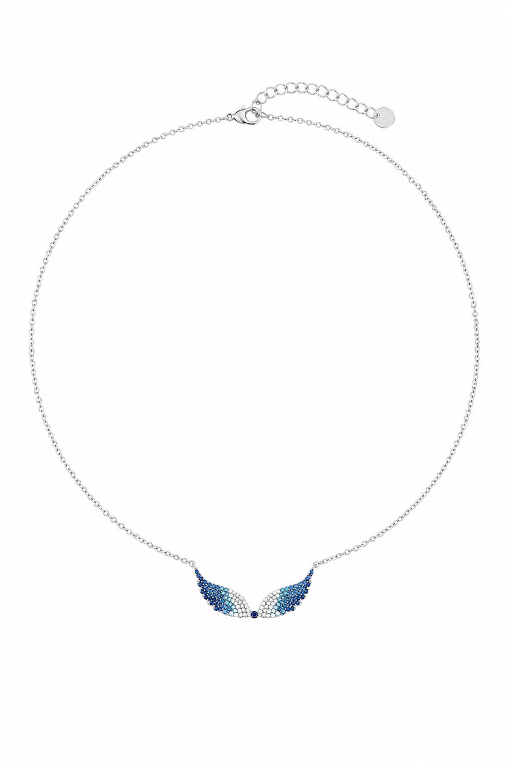 Alis Necklace ατσάλινο κολιέ με φτερά αγγέλου και τρίχρωμα ζιργκόν σε ασημί χρώμα