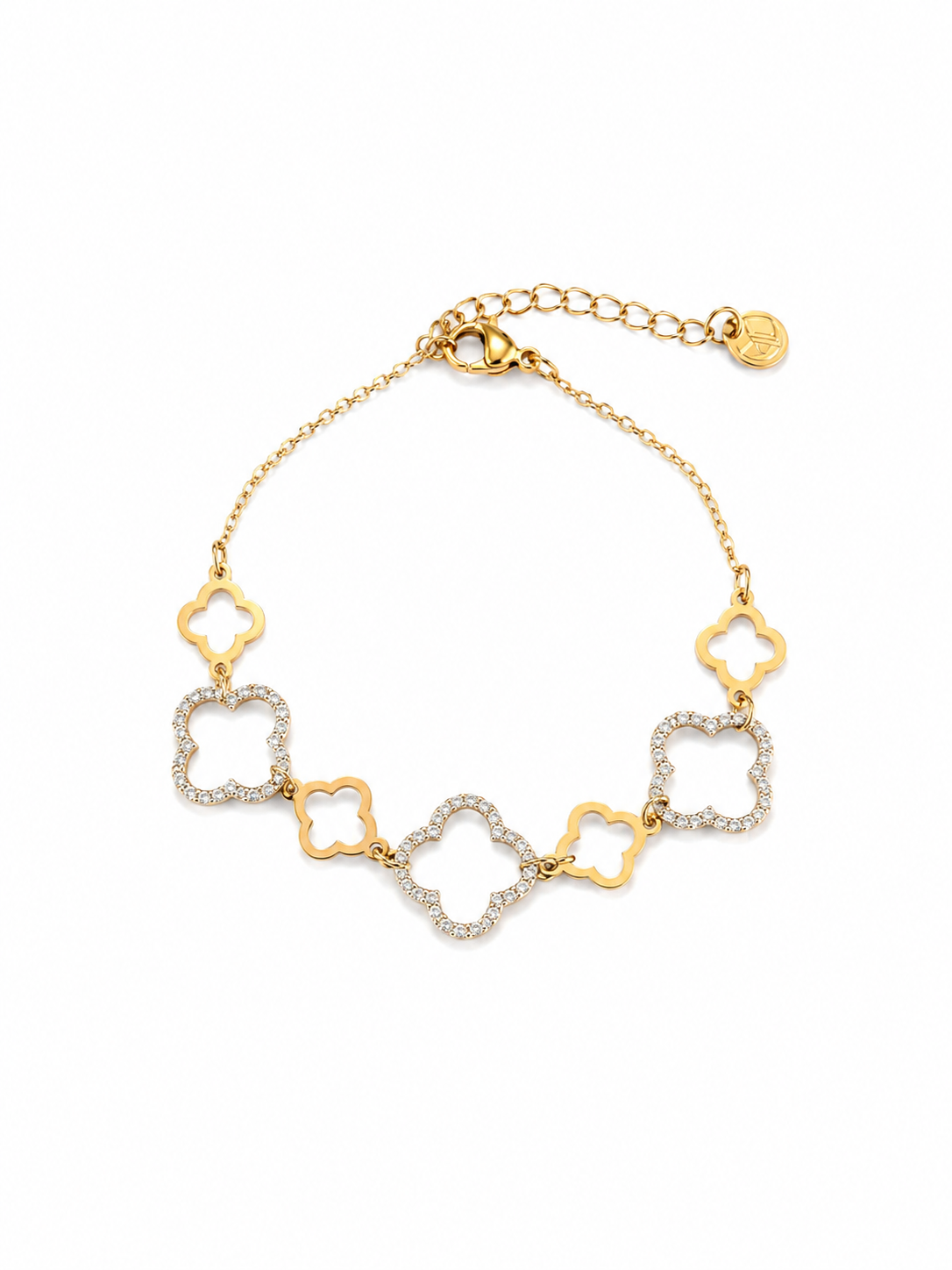 Βραχιόλι Clover Outline από ανοξείδωτο ατσάλι με εναλλασσόμενα μοτίφ τετράφυλλου και μεγάλα περιγράμματα διακοσμημένα με ζιργκόν.