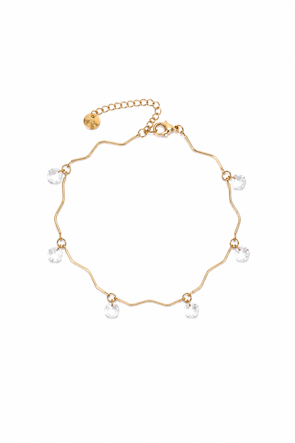 Wave Crystal Bracelet από ανοξείδωτο ατσάλι με κυματιστό σχέδιο και κρεμαστά κρύσταλλα σε μπλε, ροζ, aqua turquoise και crystal clear χρώματα | So Cute by Dimi