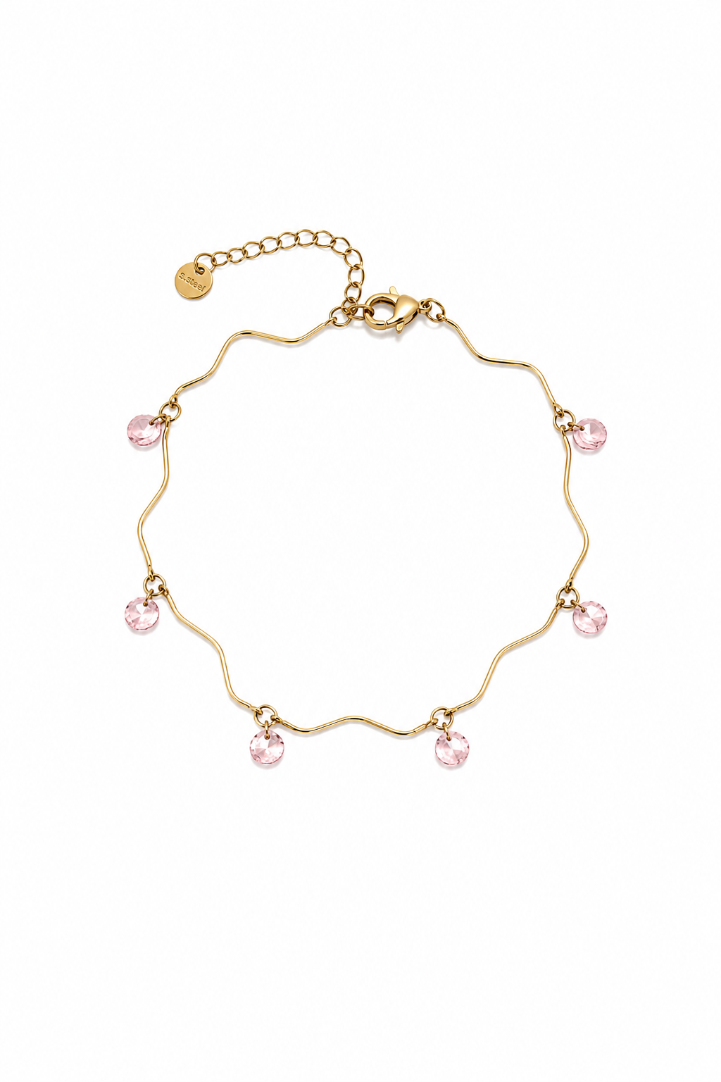 Wave Crystal Bracelet από ανοξείδωτο ατσάλι με κυματιστό σχέδιο και κρεμαστά κρύσταλλα σε μπλε, ροζ, aqua turquoise και crystal clear χρώματα | So Cute by Dimi