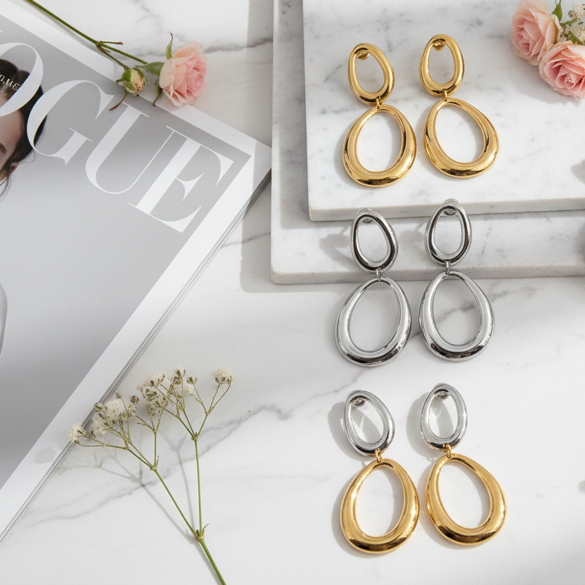 Slim Oval Drops ατσάλινα σκουλαρίκια 5,5 εκ λεπτό design So Cute by Dimi