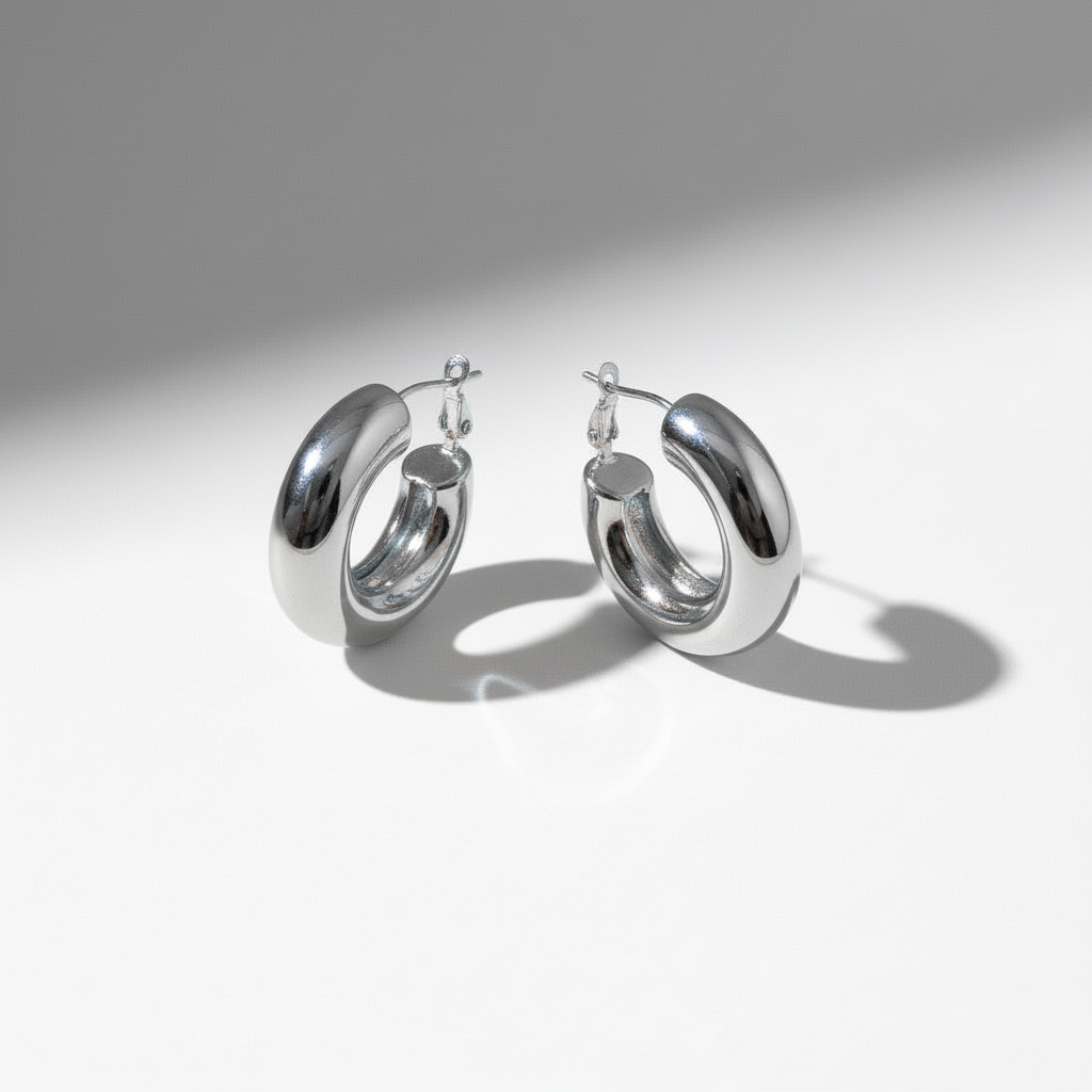 Bold Curve Hoops 30mm slim ατσάλινα σκουλαρίκια σε ασημί με καμπυλωτό design