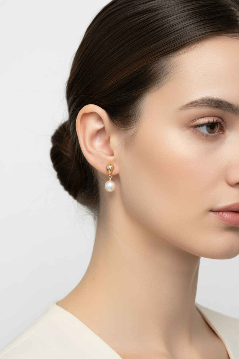 Ατσάλινα σκουλαρίκια με πέρλα Pearl Drop Earrings σε χρυσό και ασημί χρώμα, κομψό minimal κόσμημα So Cute by Dimi