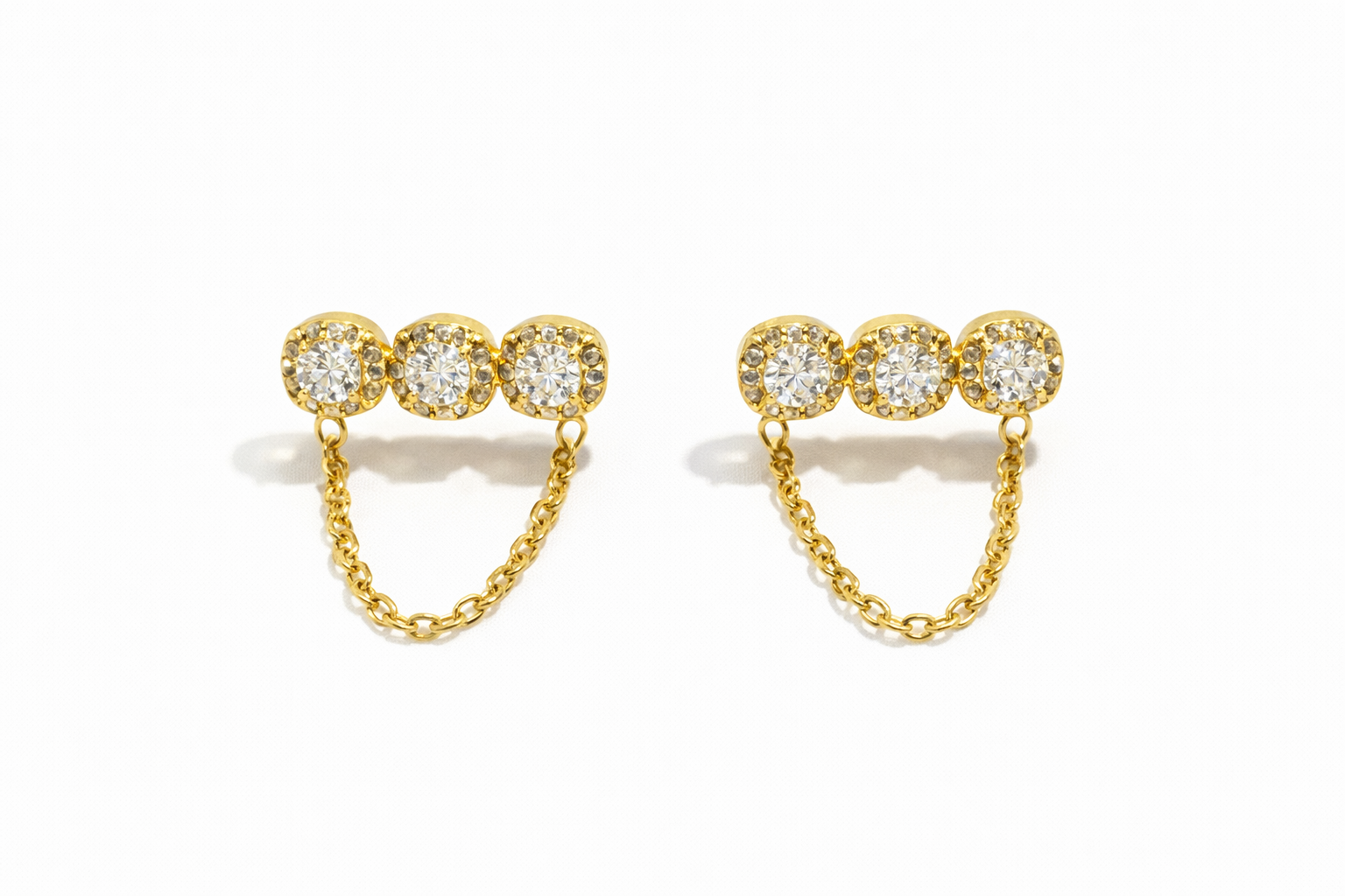 Trinity Chain Earrings ατσάλινα σκουλαρίκια με ζιργκόν και αλυσίδα σε χρυσό – So Cute by Dimi
