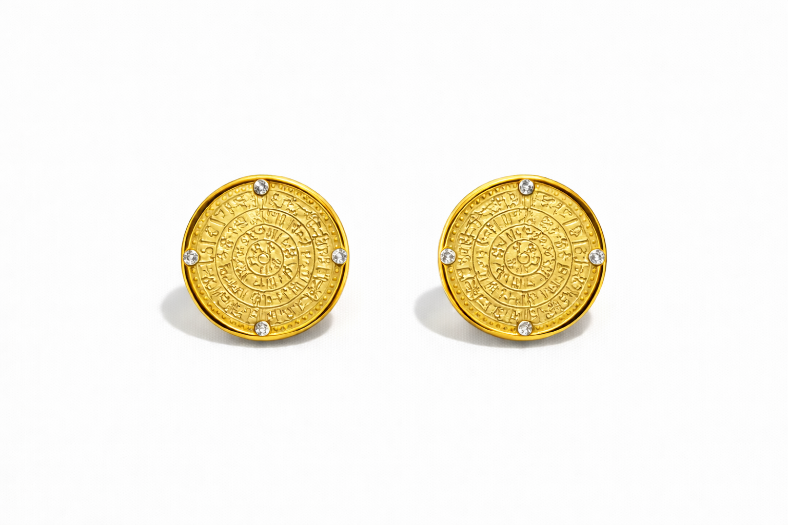 Ατσάλινα καρφωτά σκουλαρίκια coin 1,2 εκ. με στρας σε χρυσό, ασημί και δίχρωμο – So Cute by Dimi