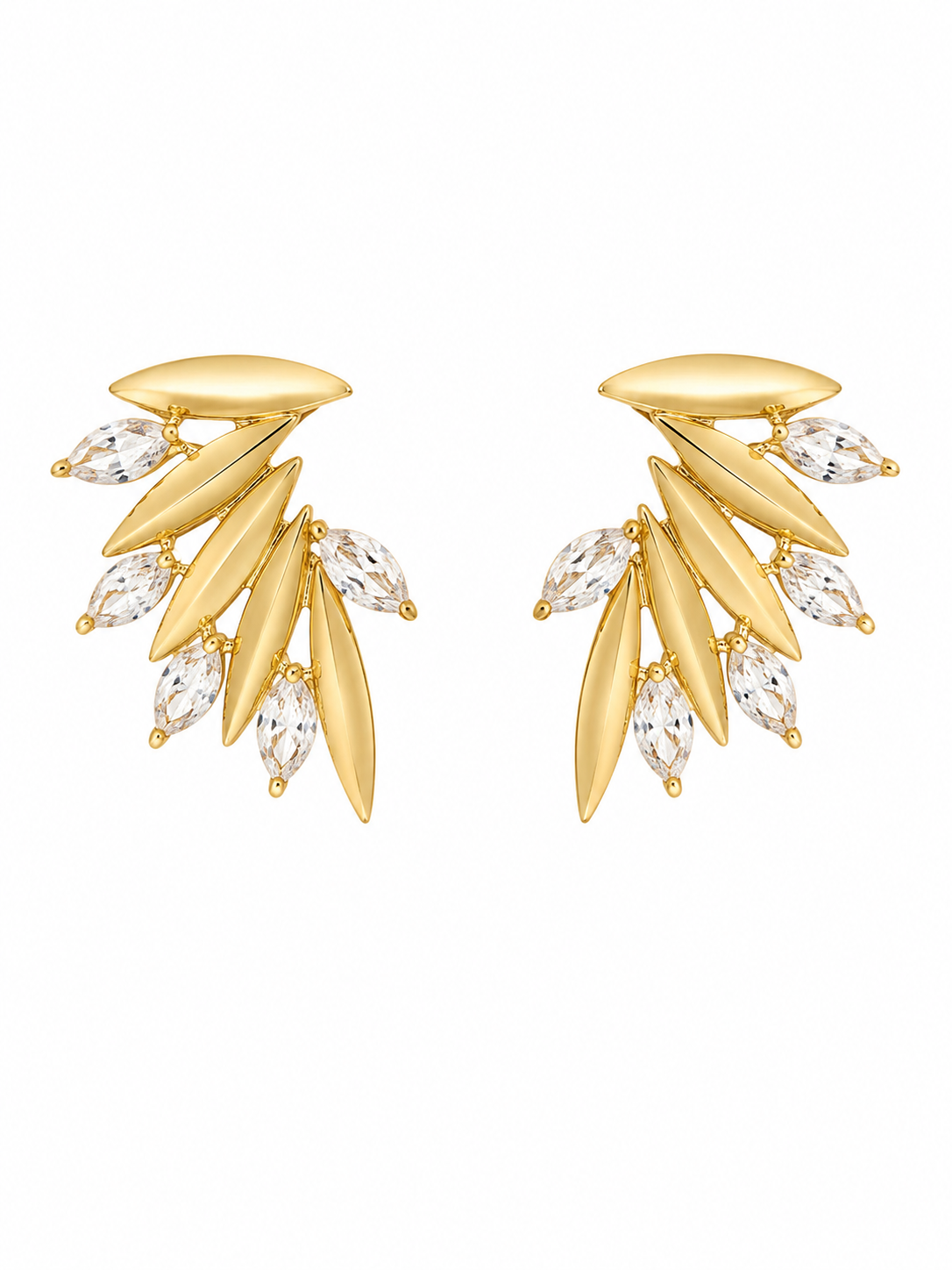 Valencia Leaf Crystal Earrings ατσάλινα χρυσά σκουλαρίκια με leaf design και marquise ζιργκόν σε elegant luxury αισθητική
