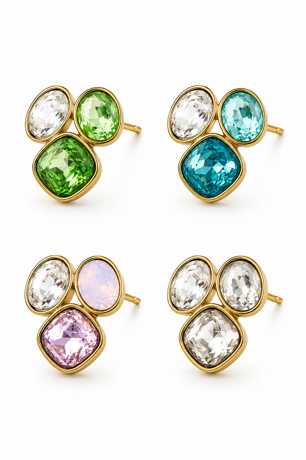 Sugar Gem Earrings χρυσά ατσάλινα σκουλαρίκια με πολύχρωμα κρύσταλλα από τη So Cute by Dimi