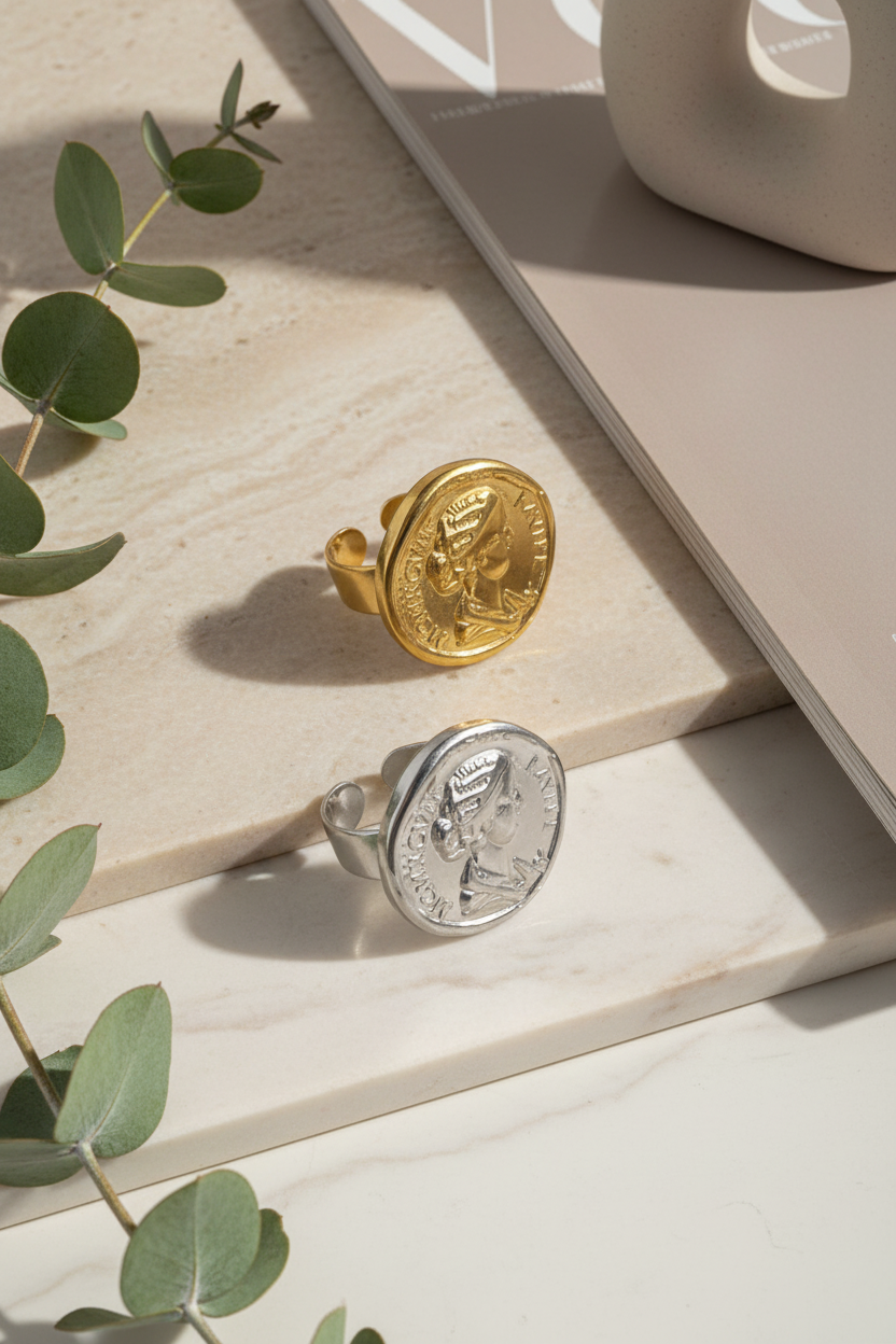 Ατσάλινο δαχτυλίδι λίρα coin design one size 1-503-0920 So Cute by Dimi