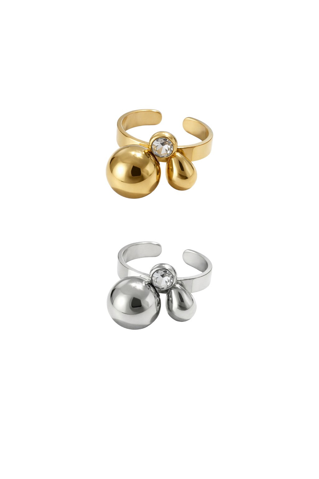 Sphere Drop Ring ατσάλινο δαχτυλίδι με μπίλια, σταγόνα και ζιργκόν σε χρυσό και ασημί – So Cute by Dimi