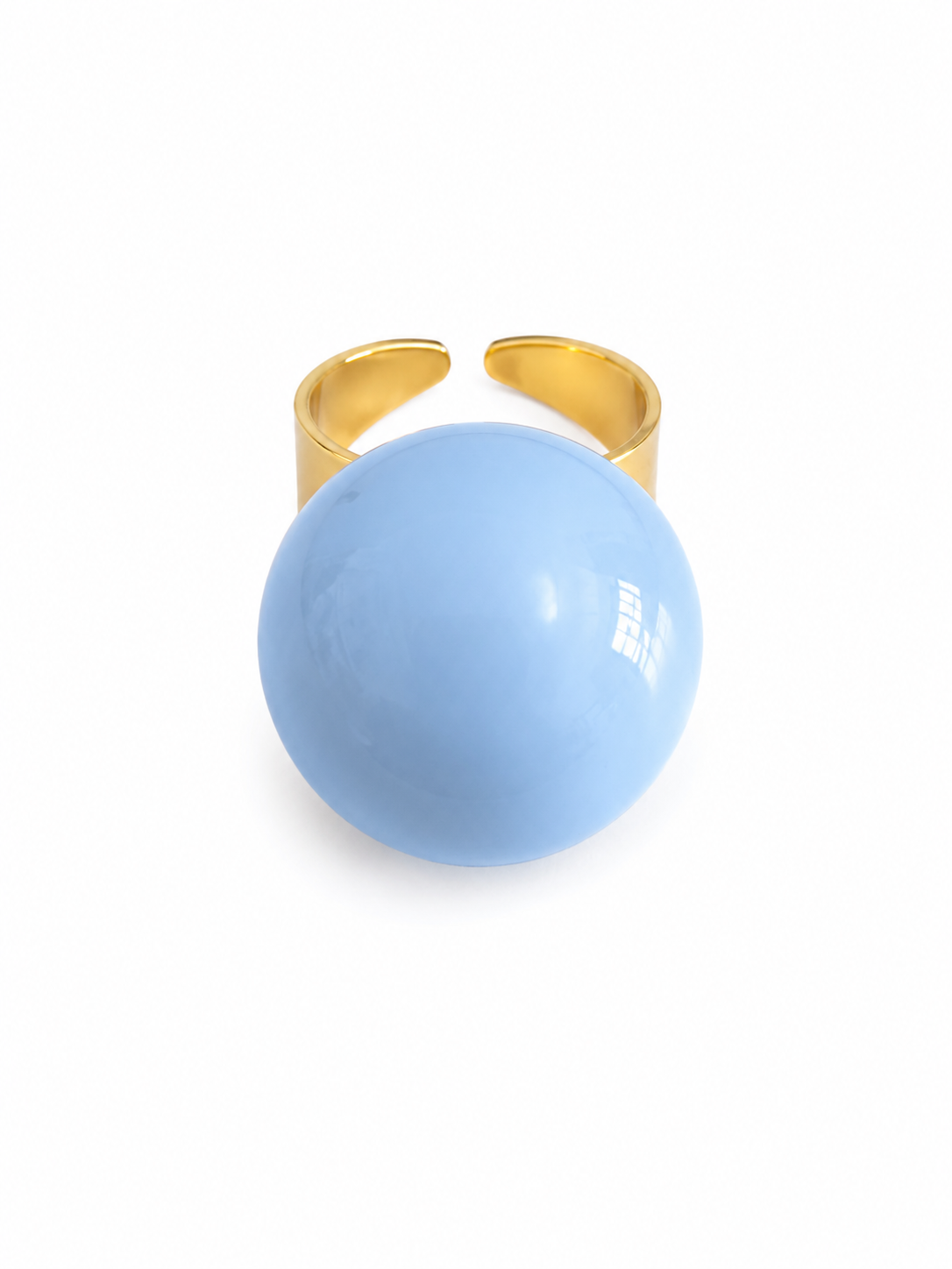 Bubble Pop ατσάλινο statement δαχτυλίδι με glossy σμάλτο σε γαλαζιο, μπροστινή λήψη σε λευκό φοντο