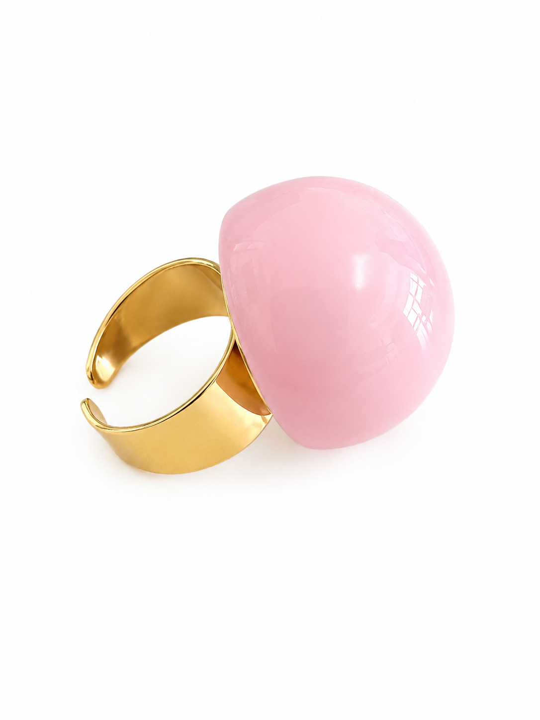 Bubble Pop ατσάλινο statement δαχτυλίδι με glossy σμάλτο σε ροζ, πλαινή λήψη σε λευκό φοντο