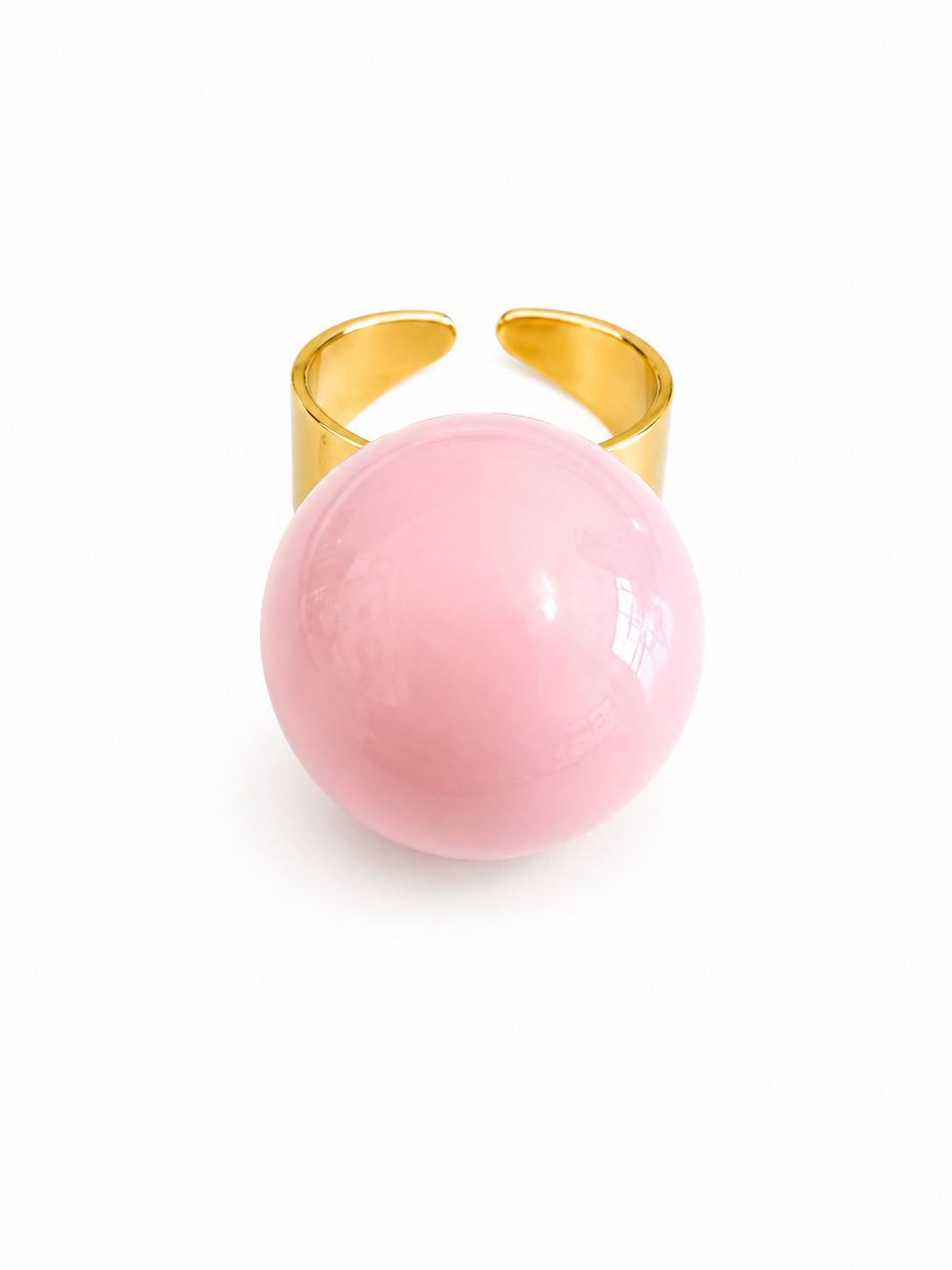 Bubble Pop ατσάλινο statement δαχτυλίδι με glossy σμάλτο σε ροζ, μπροστινή λήψη σε λευκό φοντο