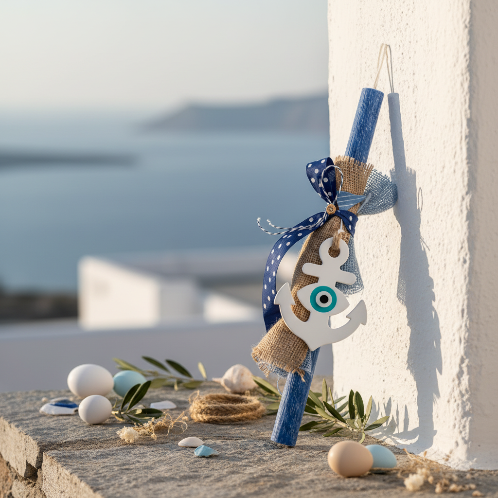 Πασχαλινή λαμπάδα 30 εκ. με διακοσμητική άγκυρα 10 εκ. και μάτι So Cute by Dimi