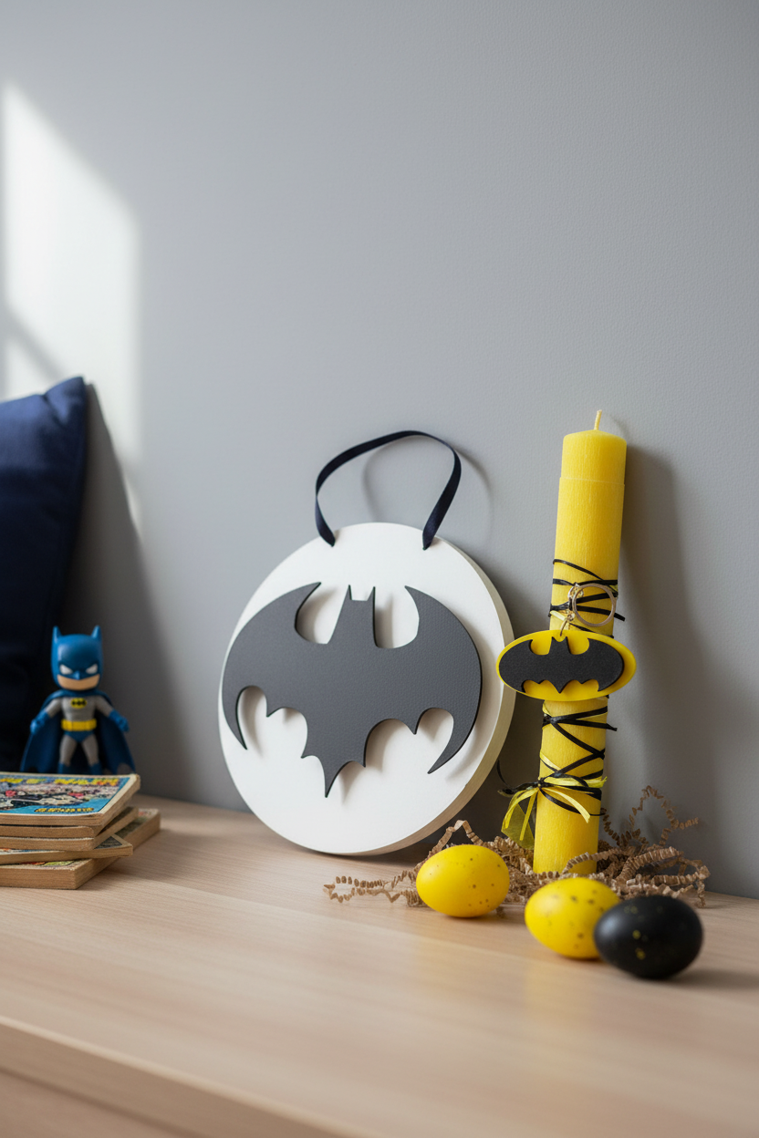 Λαμπάδα Batman 25εκ με μπρελόκ πλεξιγκλάς και προαιρετικό ξύλινο κάδρο 25εκ