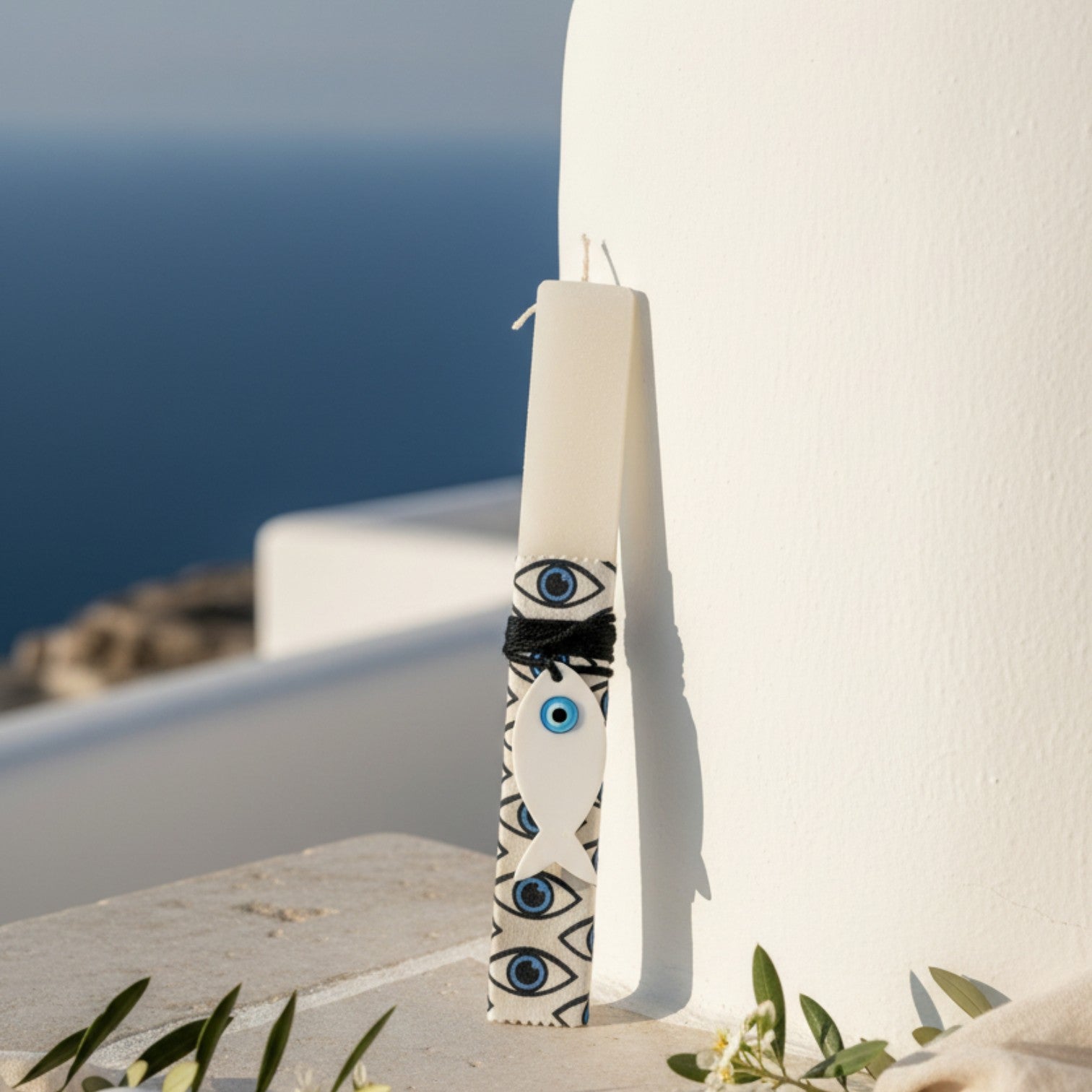 Χειροποίητη πασχαλινή λαμπάδα με ύφασμα pattern μάτια και πλεξιγκλάς ψαράκι – So Cute by Dimi