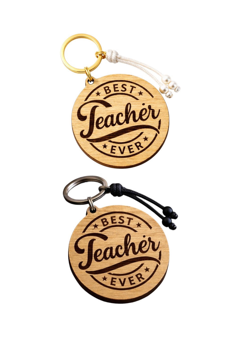 Ξύλινο μπρελόκ Best Teacher Ever με χάραξη σε φυσικό ξύλο, με μαύρο κορδόνι ή λευκό κορδόνι και μεταλλικό κρίκο, δώρο για δάσκαλο