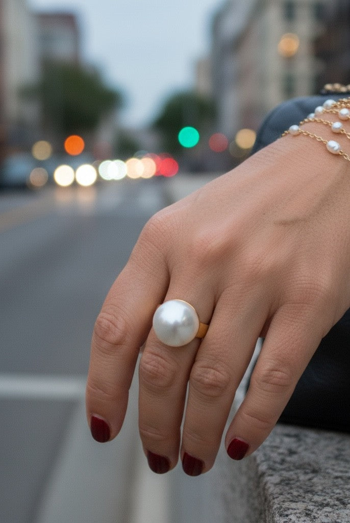 Pearl Dome Ring – Ατσάλινο Δαχτυλίδι με Μεγάλη Πέρλα | So Cute by Dimi
