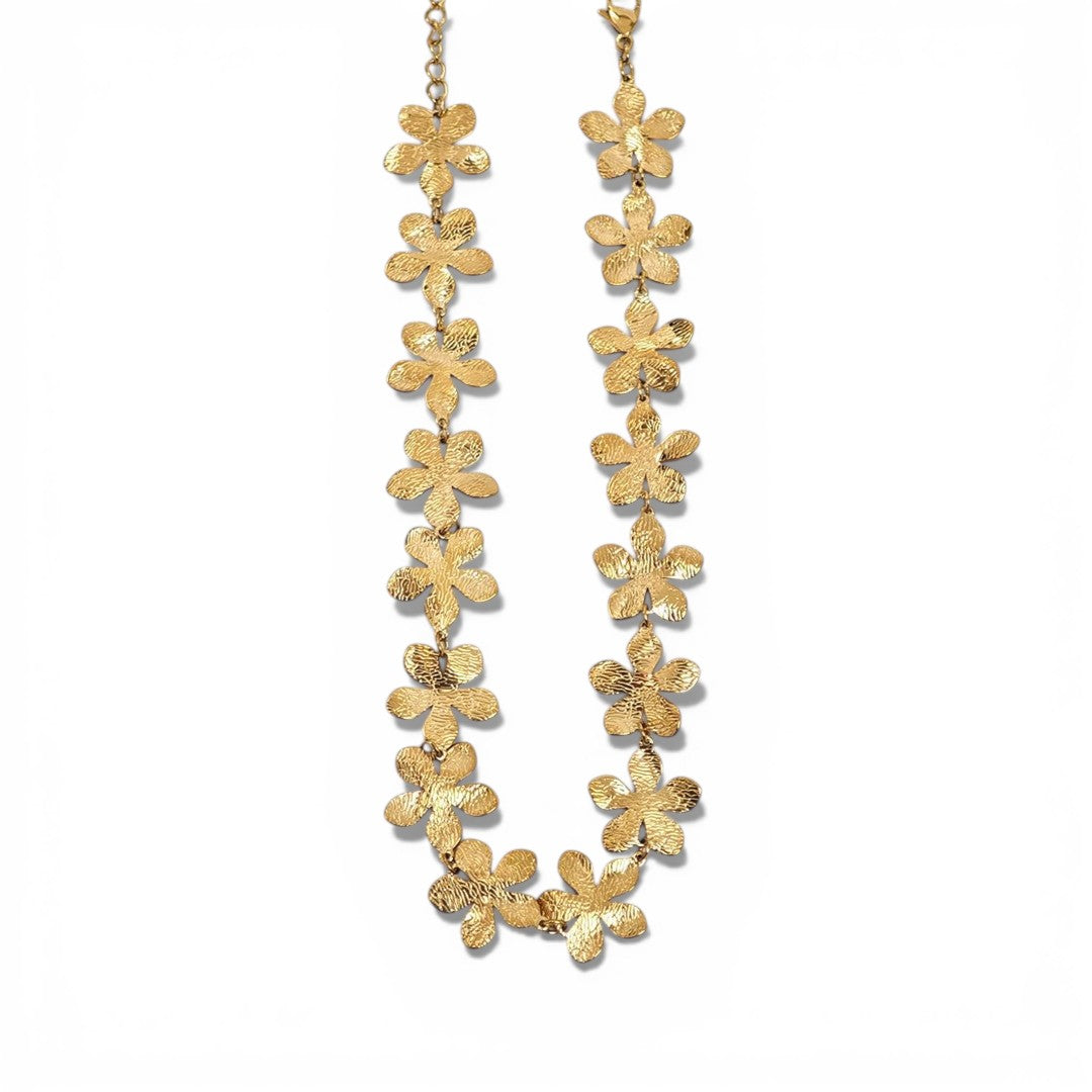 Floral chain choker από ανοξείδωτο ατσάλι με λουλούδια σε χρυσό
