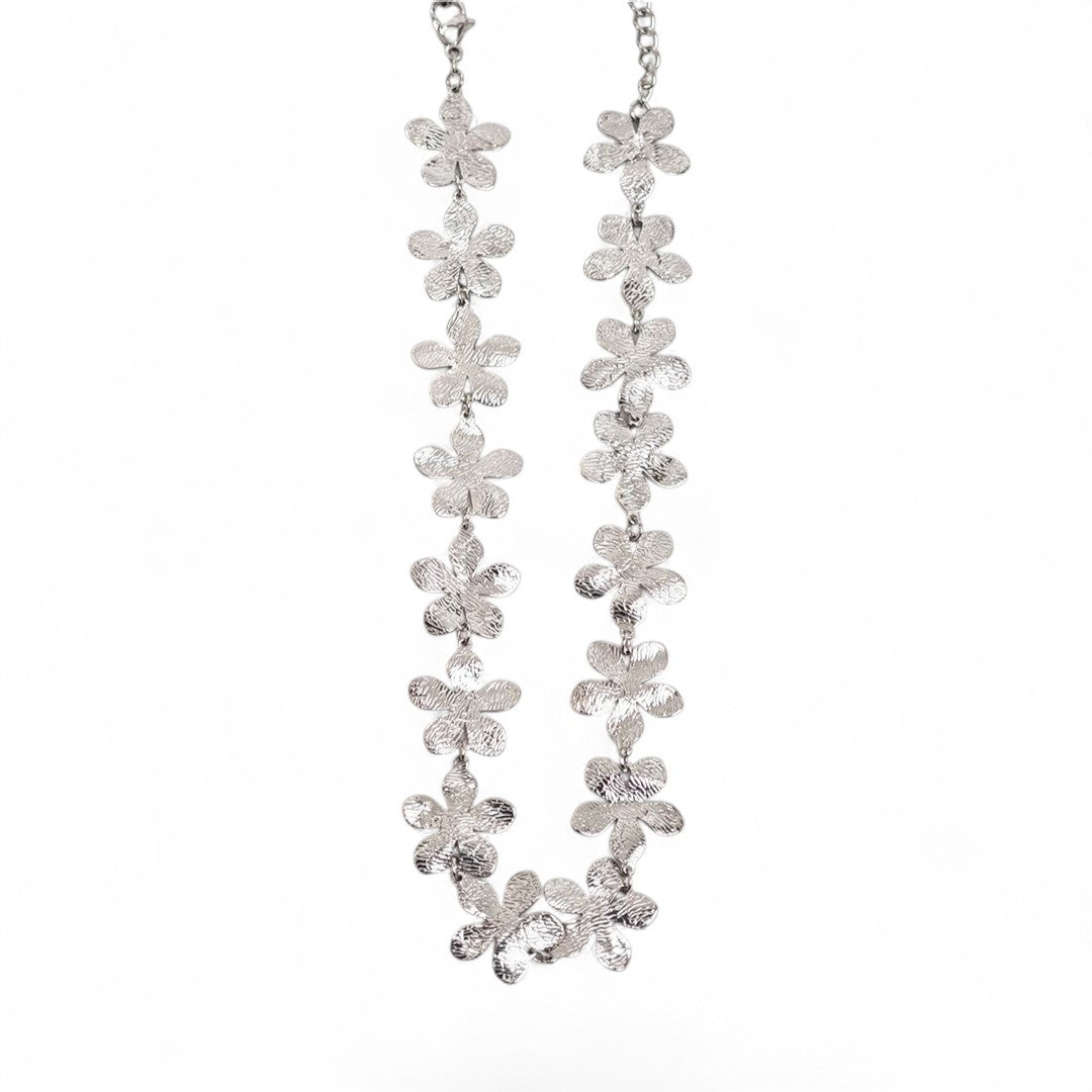 Floral chain choker από ανοξείδωτο ατσάλι με λουλούδια σε ασημί