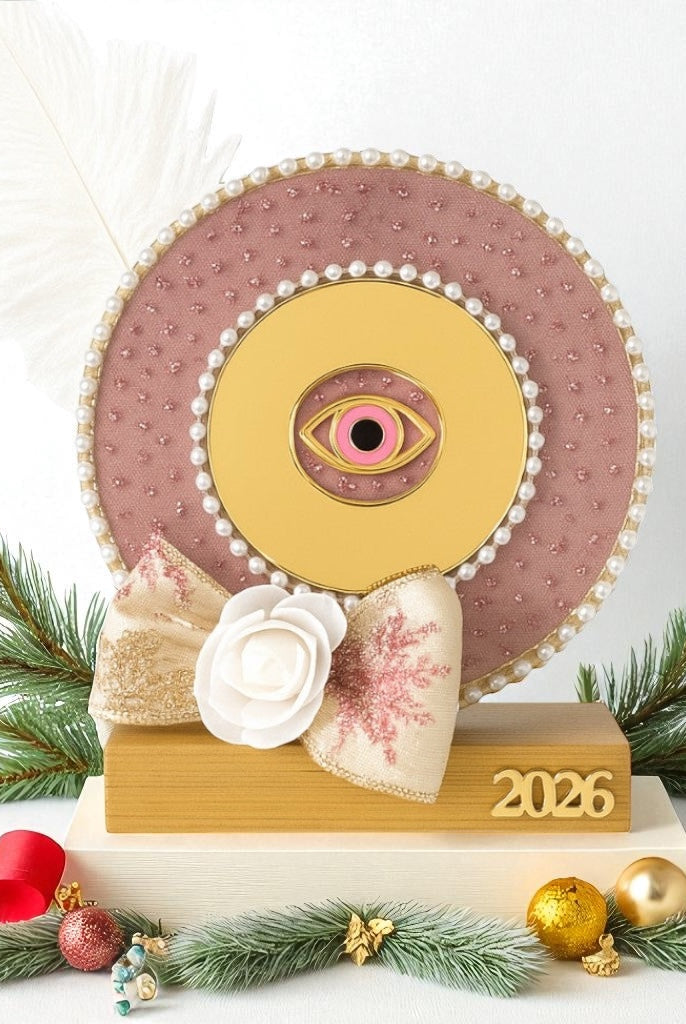 Γούρι 2026 – Golden Bloom Eye με Πέρλες & Φτερό | Συλλογή Christmas Fairytale - So Cute by Dimi