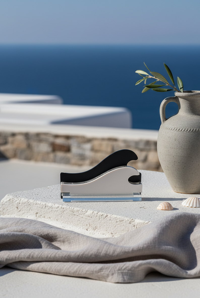 Γούρι κύμα από layered plexiglass σε λευκό, διάφανο και γκρι – design αντικείμενο, So Cute by DImi