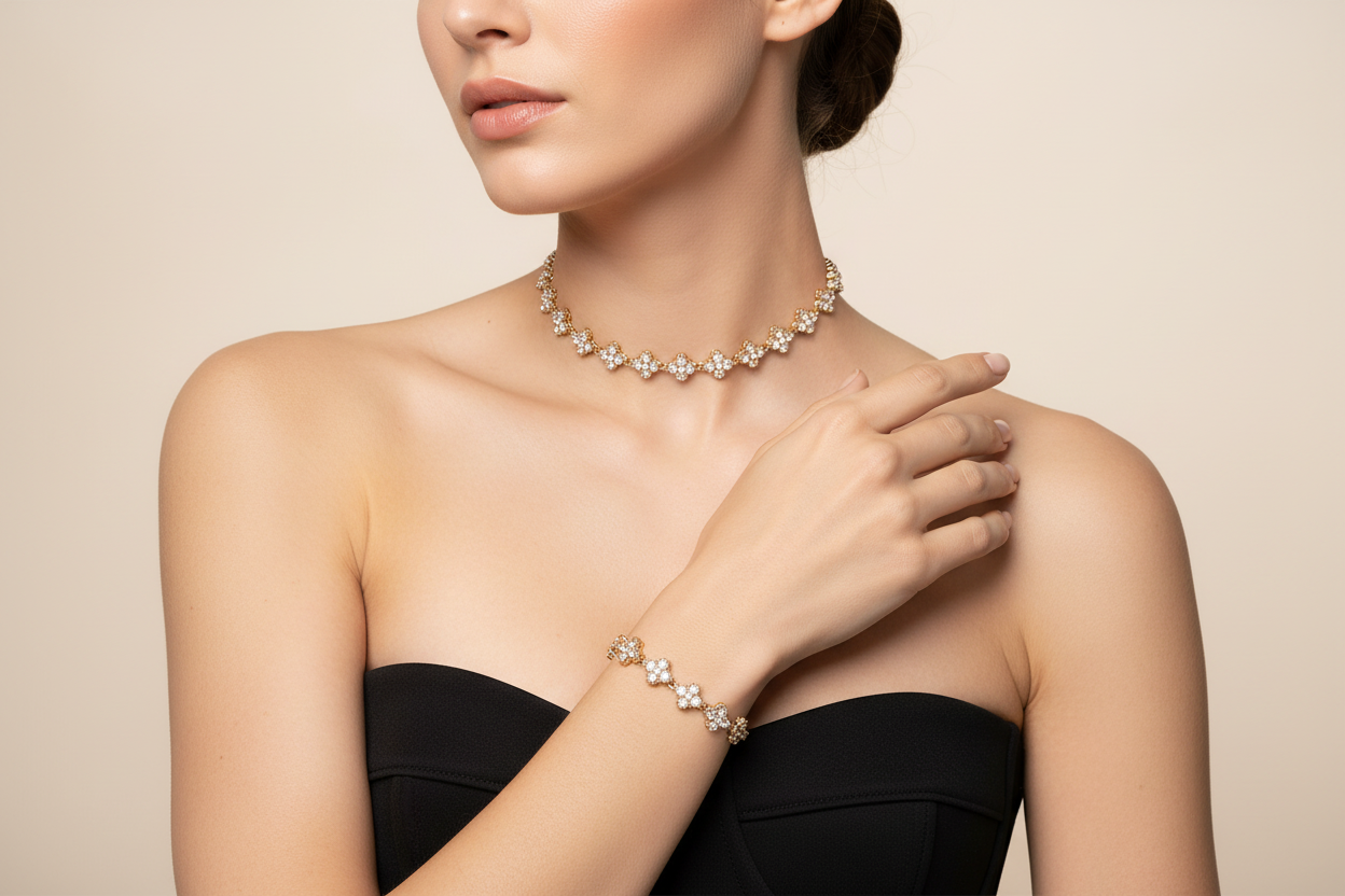 Crystal Cross Choker and Crystal Cross Bracelet – Κολιέ Τσόκερ και βραχιόλι με Σταυρούς Ζιργκόν - So Cute by Dimi