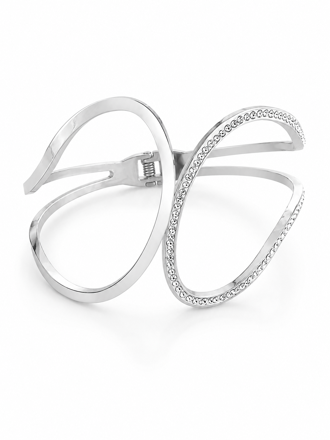 Ατσάλινο cuff βραχιόλι Aetheria Wave Cuff με κυματιστό σχέδιο και ζιργκόν σε ασημί χρώμα σε λευκό φόντο.
