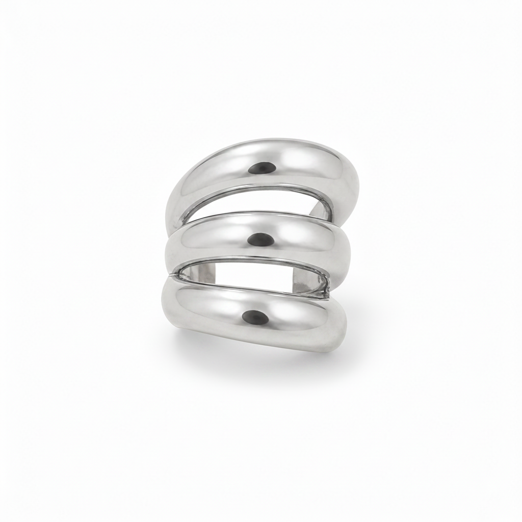Arc Trio ear cuff ατσάλινο ασημί τριπλό σκουλαρίκι χωρίς τρύπα σε λευκό φόντο