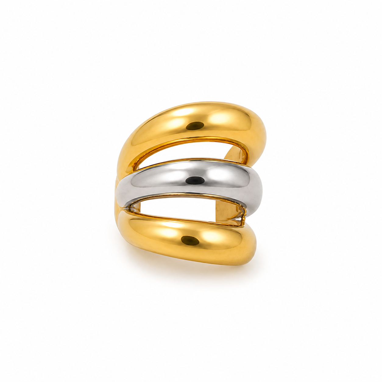 Arc Trio ear cuff ατσάλινο δίχρωμο τριπλό σκουλαρίκι χωρίς τρύπα σε λευκό φόντο