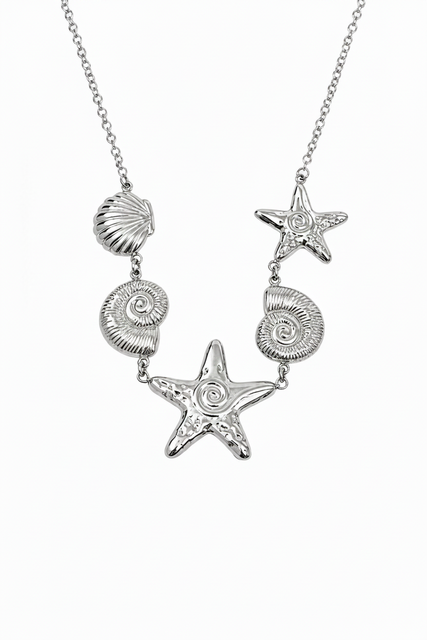 κολιέ με κοχύλια και αστερίες σε ασημί stainless steel So Cute by Dimi
