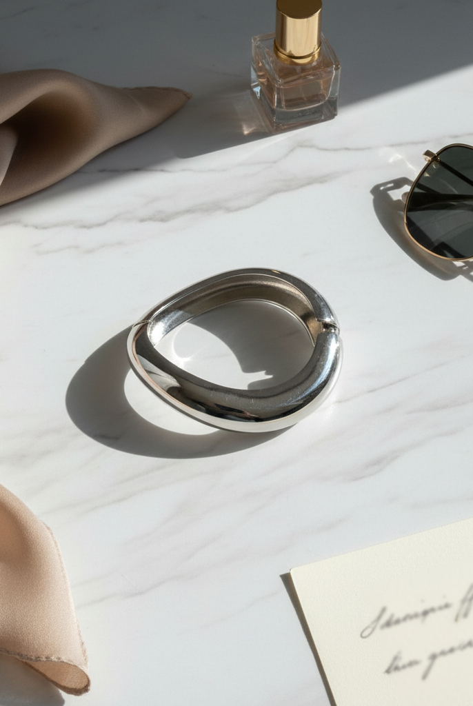 Bold curve copper bangle σε ασημί – So Cute by Dimi