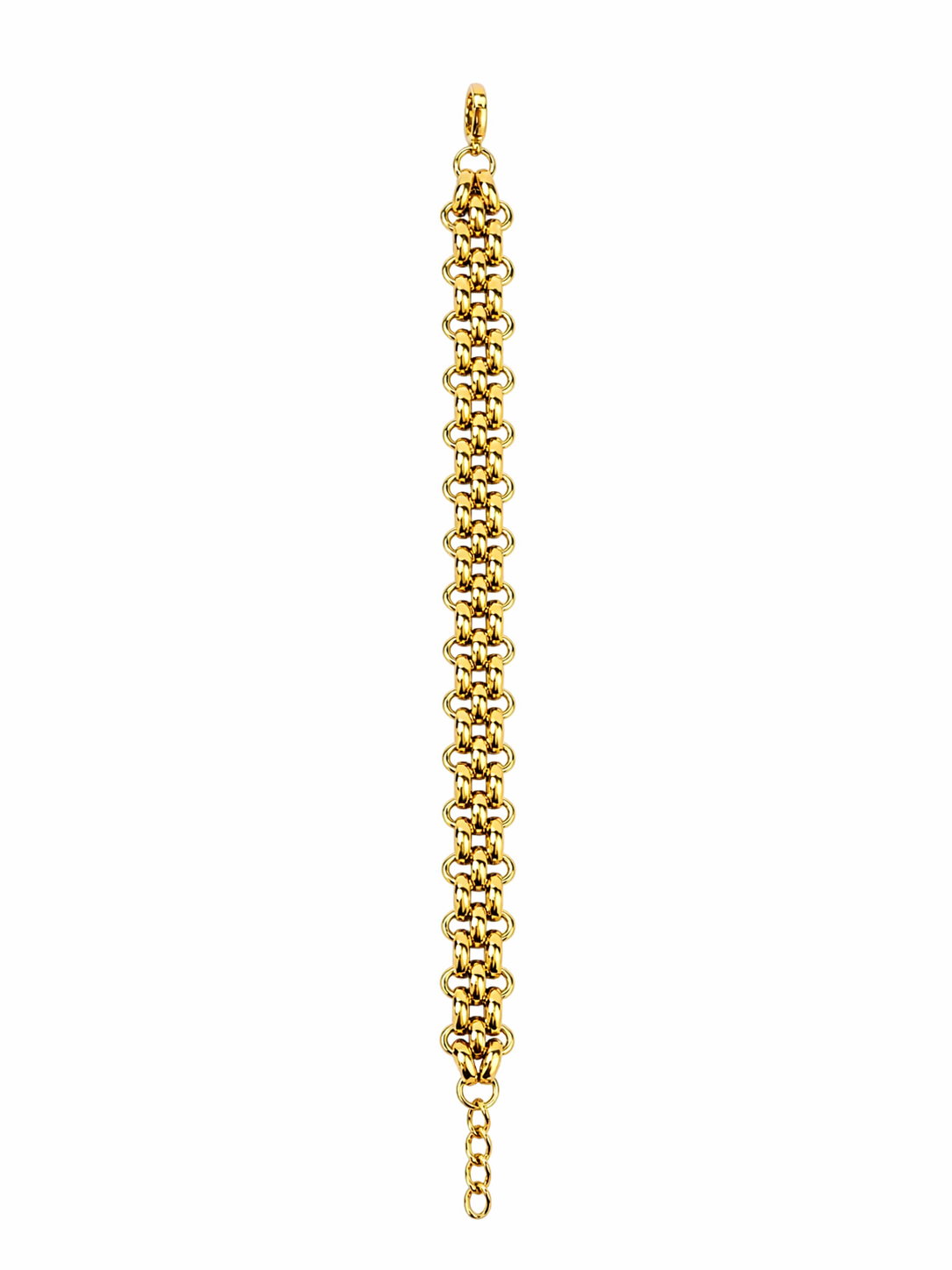 Gold stainless steel chain bracelet on a white background, so cute by dimi
