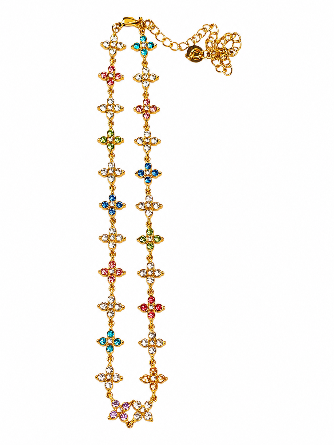 Ατσάλινο καλοκαιρινό Χρυσό colorful choker με πολύχρωμα ζιργκόν, σε λευκό φόντο, so cute by dimi
