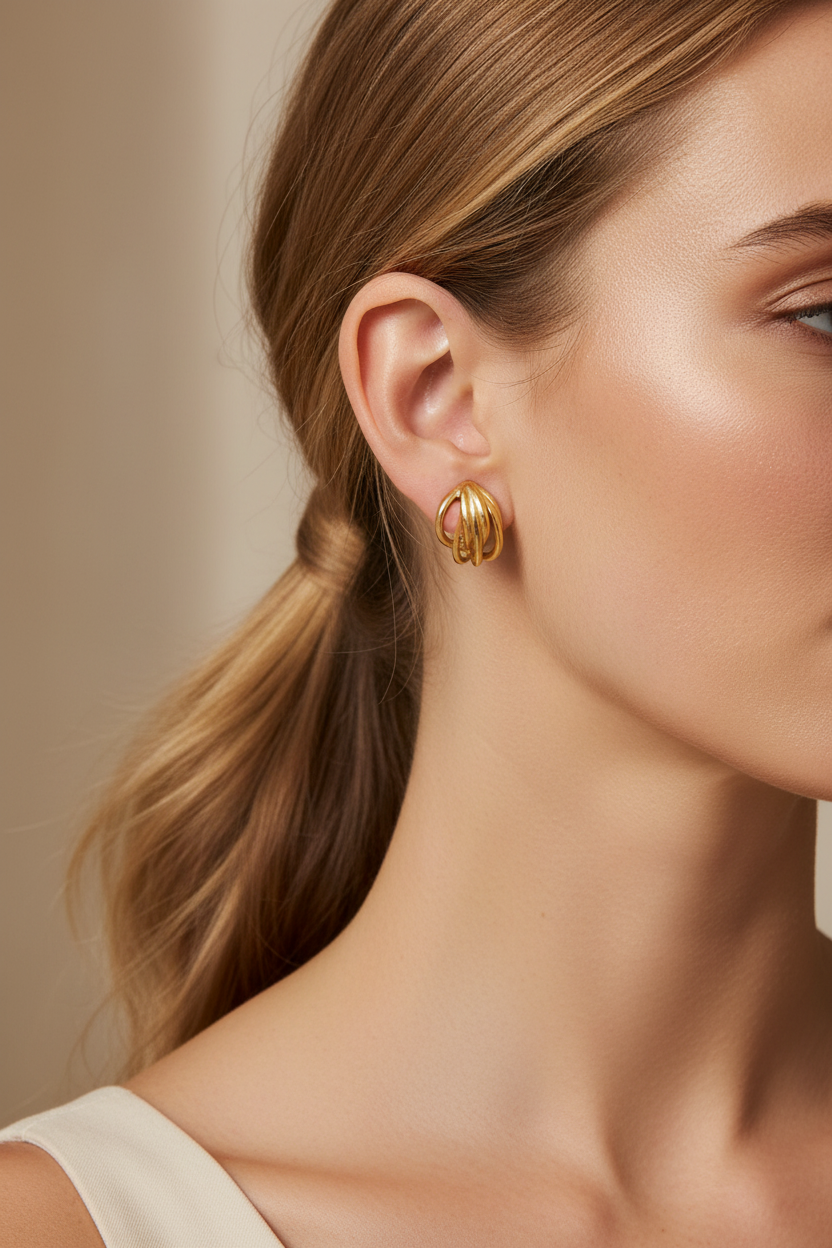 Φορεμένα Contour Sculptural Earrings σε χρυσό χρώμα με γλυπτικό μεταλλικό σχέδιο