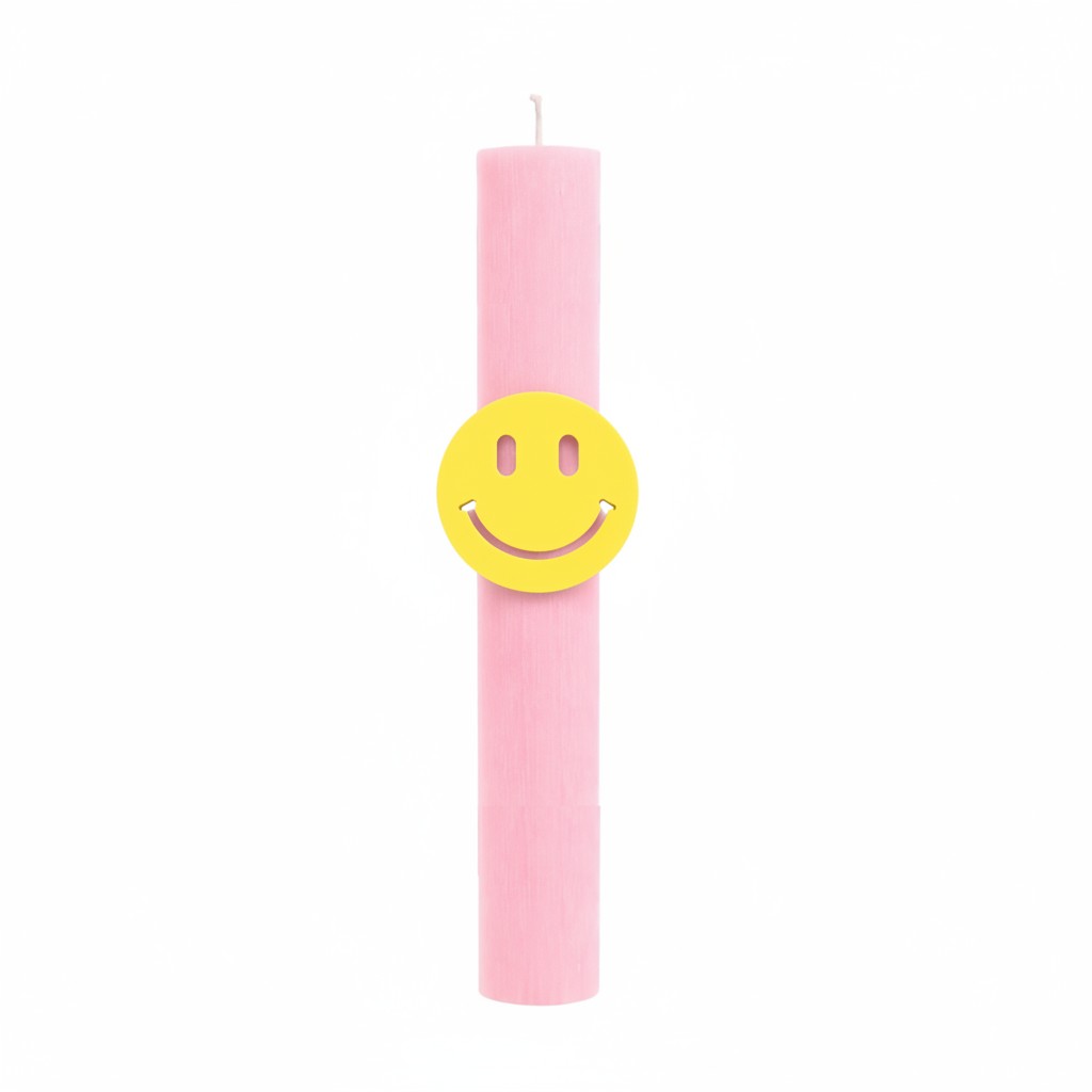 Αρωματική baby pink λαμπάδα 30εκ με πλεξιγκλάς smiley cutout για έφηβα κορίτσια