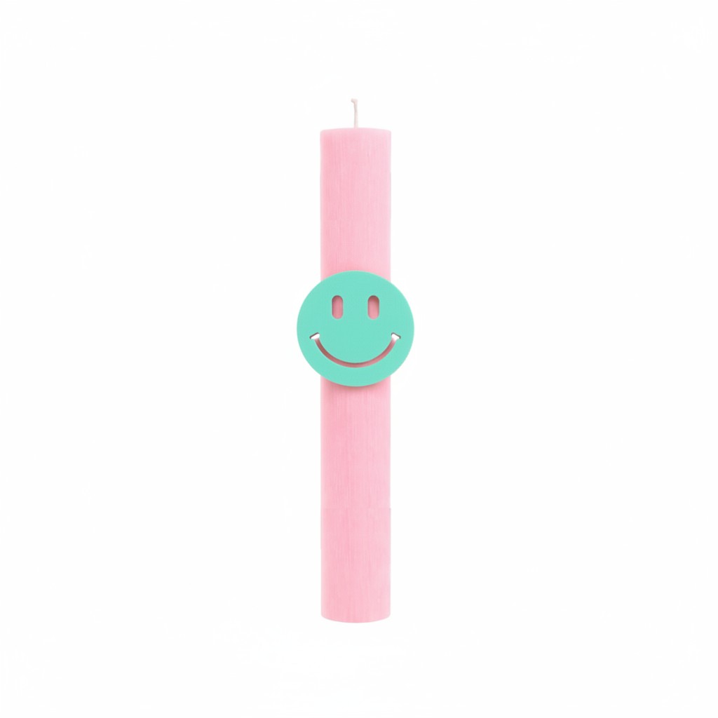 Αρωματική baby pink λαμπάδα 30εκ με πλεξιγκλάς smiley cutout για έφηβα κορίτσια