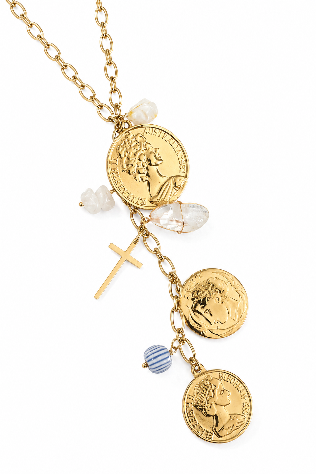 Élira Coin Y Necklace μαύρο χρυσό σε καθαρή επαγγελματική φωτογραφία προϊόντος
