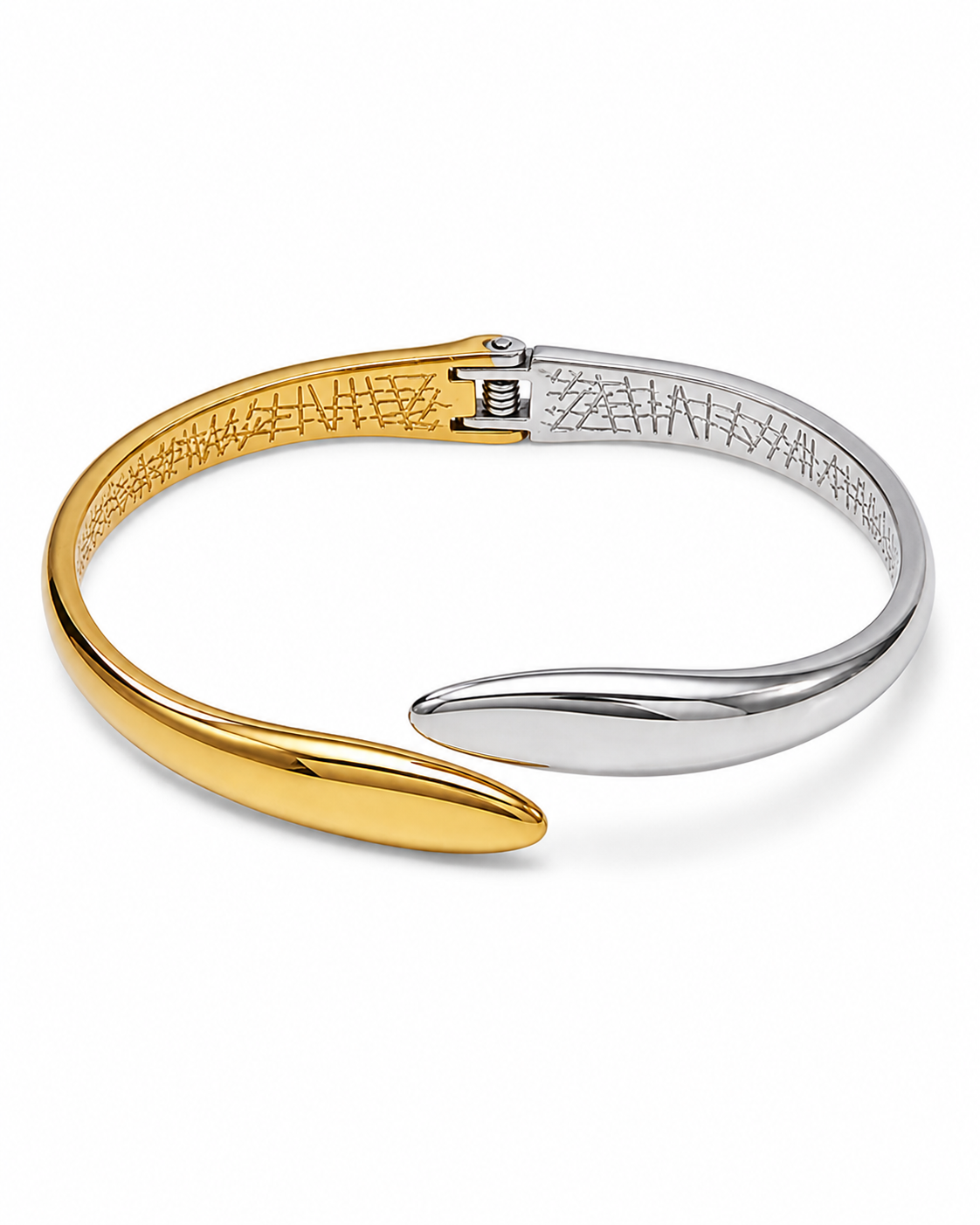 Flow Wrap Cuff Bracelet δίχρωμο ατσάλινο βραχιόλι χρυσό ασημί σε λευκό φόντο