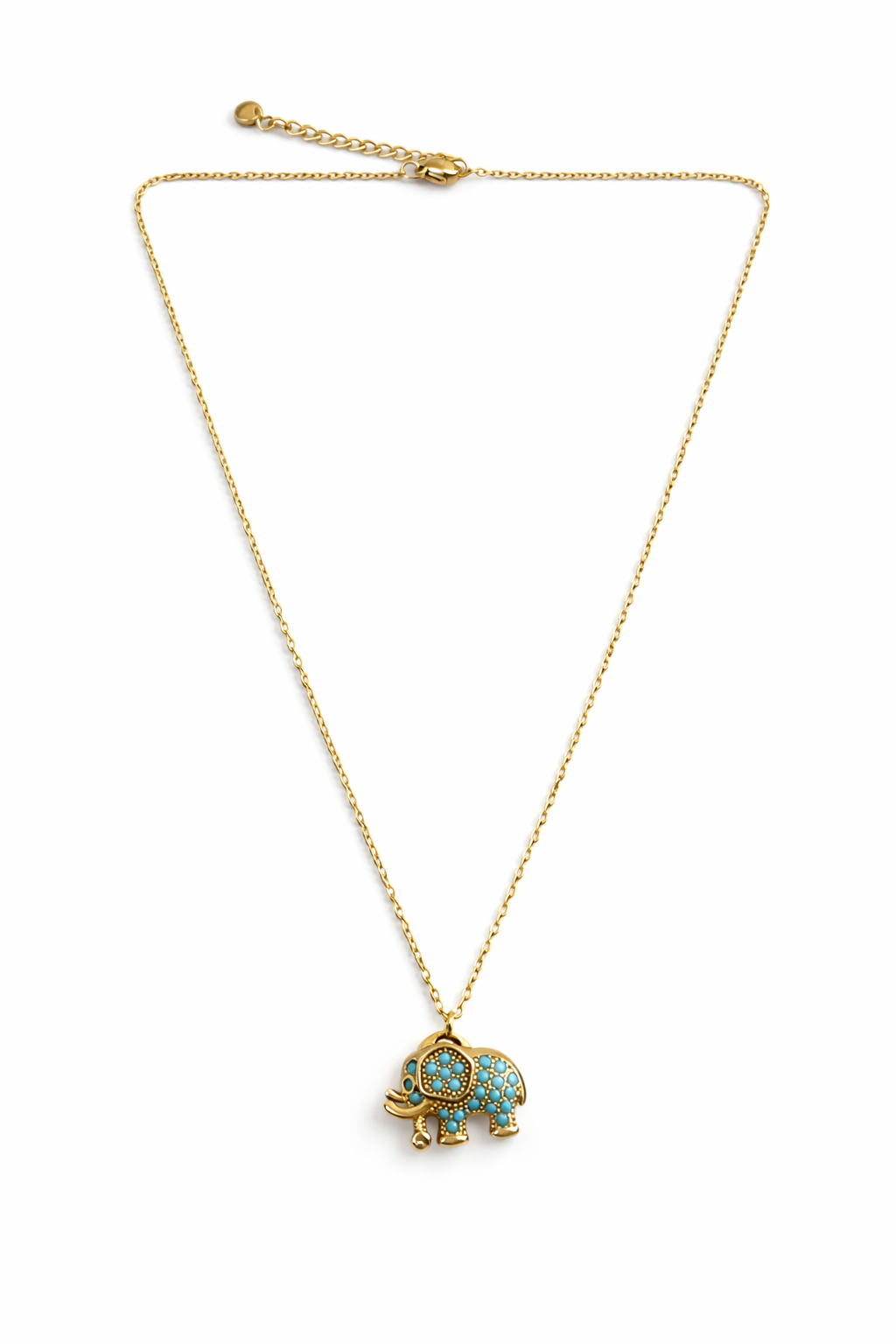 elephia necklace ατσάλινο κολιέ ελεφαντάκι με τυρκουάζ ζιργκόν χρυσό so cute by dimi