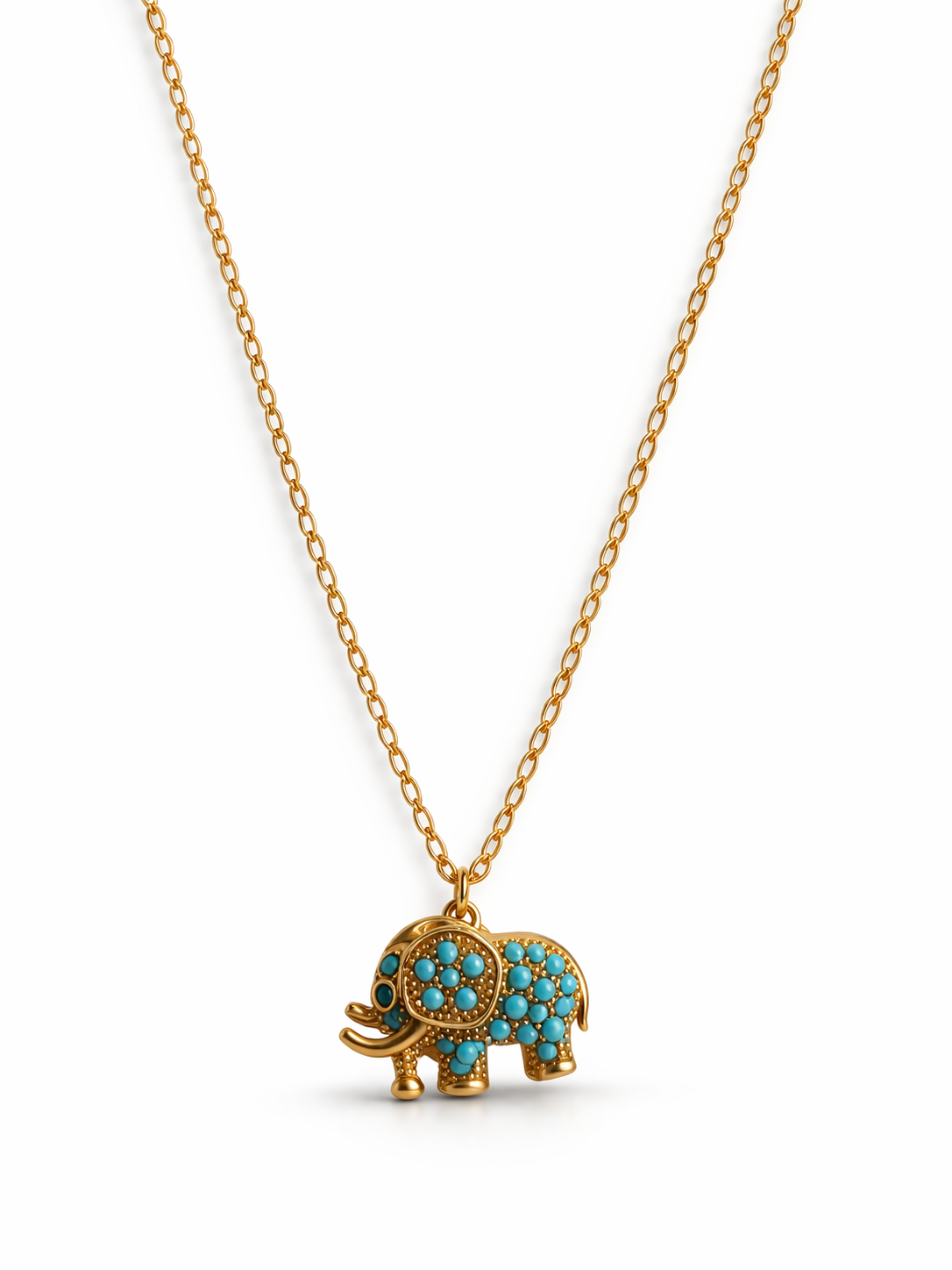 elephia necklace ατσάλινο κολιέ ελεφαντάκι με τυρκουάζ ζιργκόν χρυσό so cute by dimi
