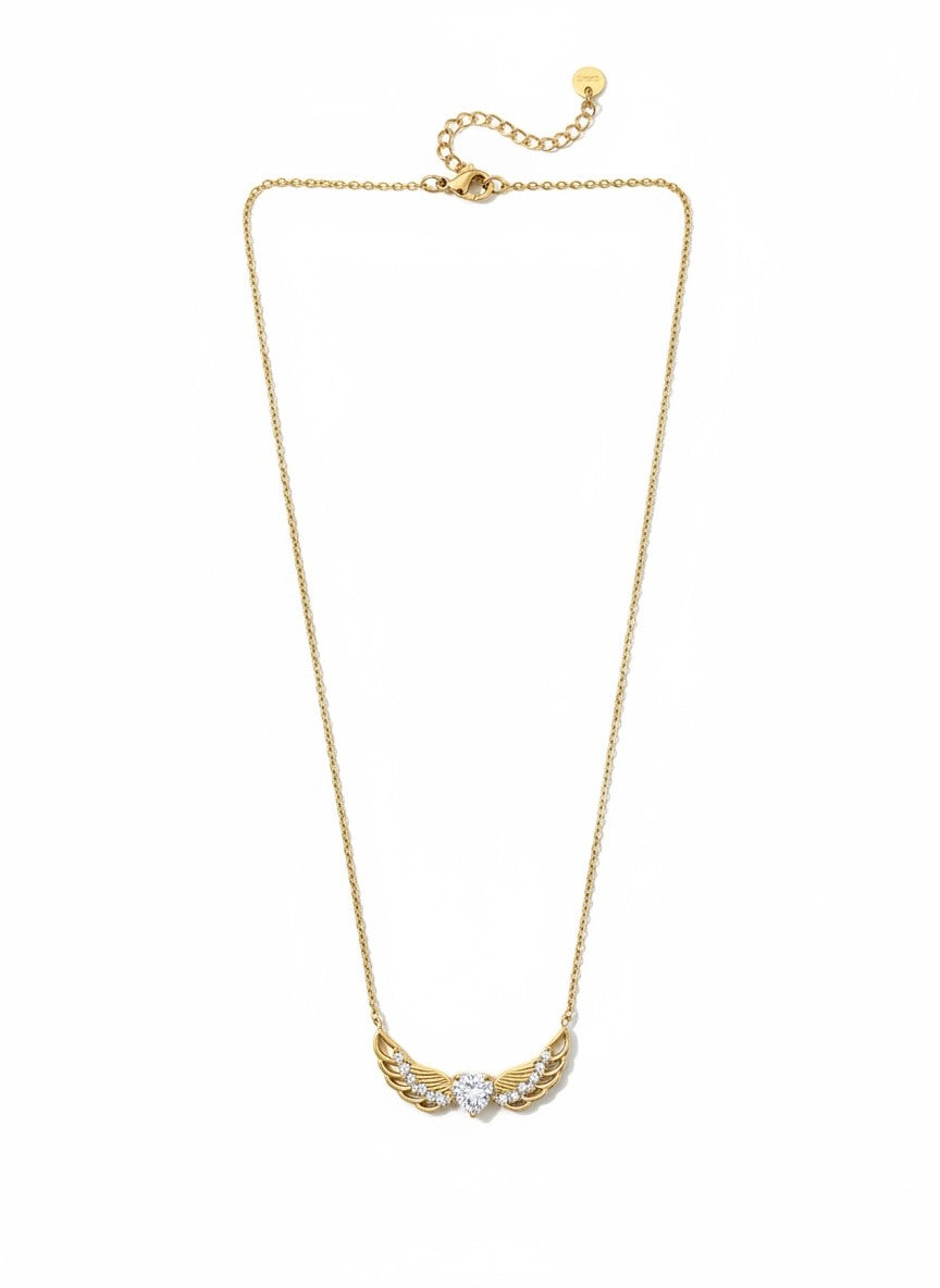 heartwing necklace ατσάλινο κολιέ φτερά αγγέλου με καρδιά ζιργκόν χρυσό so cute by dimi