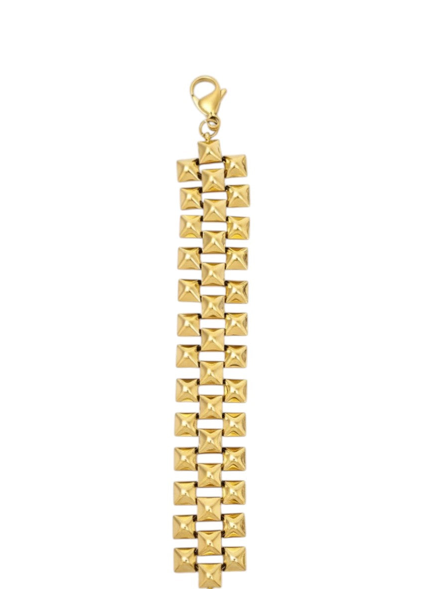Gold stainless steel pyramid link bracelet geometric design modern jewelry